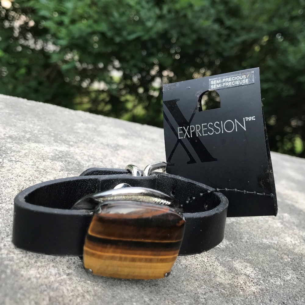NEW GENUINE TIGER EYE AND LEATHER BRACELET, NWT